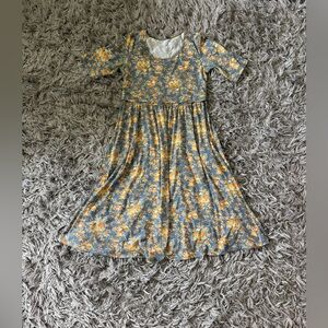 Latched Mama Blue and Yellow Pleated Midi Nursing Sundress